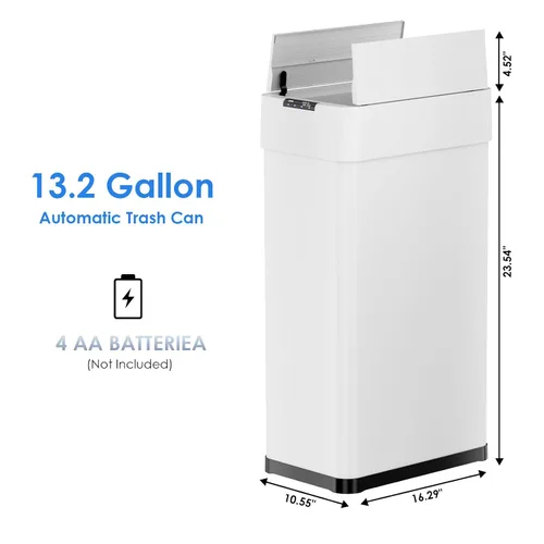 Miniatura 2 de Basurero automático con sensor de movimiento sin contacto de 13.2 galones, cubo de basura inteligente con tapa de cierre suave, anillo de retención