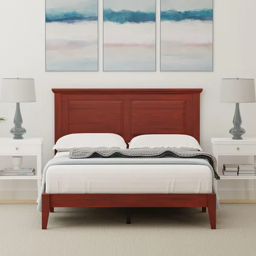 Glenwillow Home Cama de plataforma de madera maciza estilo cabaña en tamaño matrimonial - Cereza clásica