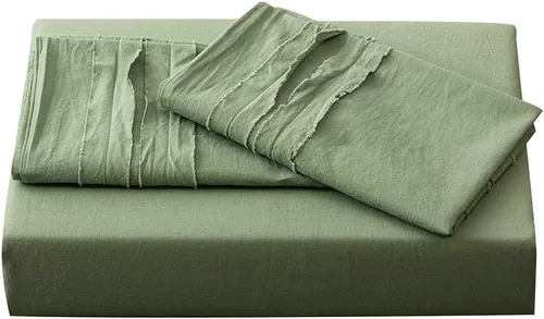 Miniatura 7 de Juego de funda de edredón tamaño individual, ropa de cama de algodón lavado verde salvia, 2 piezas, 1 funda de edredón, 1 funda de almohada, súper