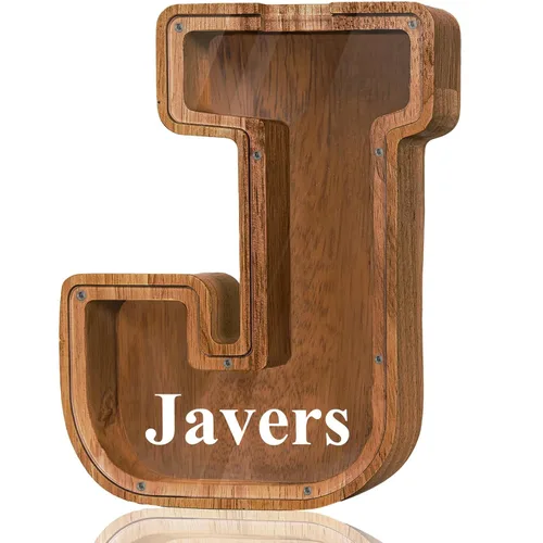 Miniatura 84 de Alcancía de madera grande personalizada con letras – Alcancía de letras para niños y niñas, regalo de cumpleaños (A)