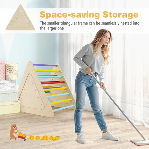 Miniatura 5 de HONEY JOY Juguetes de escalada de madera 5 en 1 para niños pequeños, escalador triangular con rampa para deslizarse o escalar, juego de arco