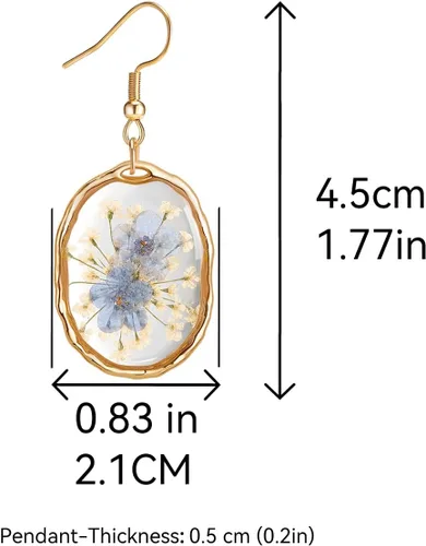 Miniatura 4 de Pendientes de flores prensadas, hechos a mano, con flores de olvidémino y encaje de la reina Ana, flores silvestres únicas de resina seca, perfectos