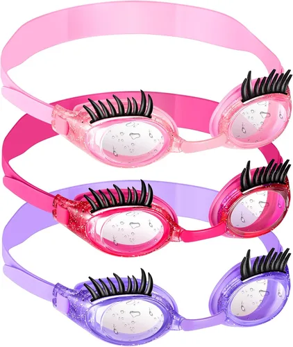 Miniatura 11 de Konohan Gafas de natación para niños, pestañas para niñas, divertidas gafas de natación sin fugas, antivaho y UV para extensiones de pestañas