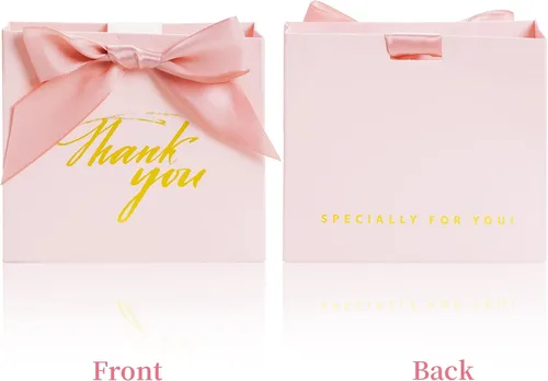 Miniatura 3 de Nydotd - 24 bolsas pequeñas de regalo de agradecimiento, mini bolsas de papel para fiesta, cajas de regalo rosas con lazo de cinta, bolsas de regalo