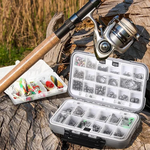 Miniatura 6 de Sosation Kit de equipo de pesca de 482 piezas, caja de aparejos de pesca con aparejos incluidos, mochila, señuelos, ganchos, plomos, herramientas