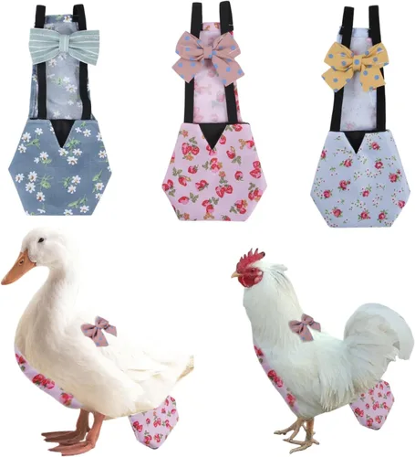 MANON ROSA Pañales de pollo, gallinas bantam, juego de 3 piezas reutilizable con corbatín para aves de corral, pañales lavables e impermeables para