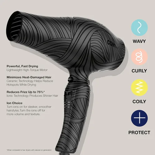 Miniatura 2 de Conair The Curl Collective - Secador de pelo de cerámica iónico de 1875 W, negro, 18 pulgadas