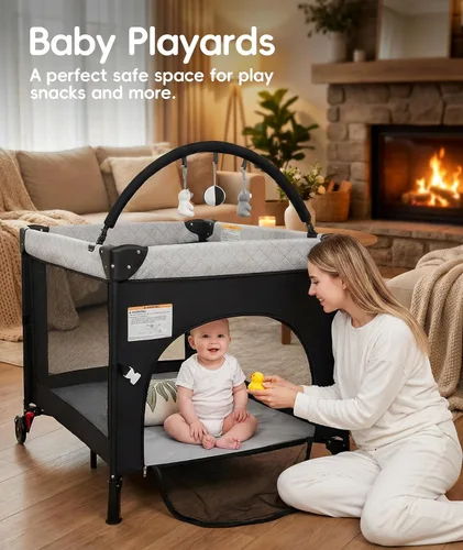 Miniatura 2 de Moisés de bebé 4 en 1 junto a la cama con configuración con una sola mano y colchón impermeable – Parque de juegos certificado por ASTM, corralito