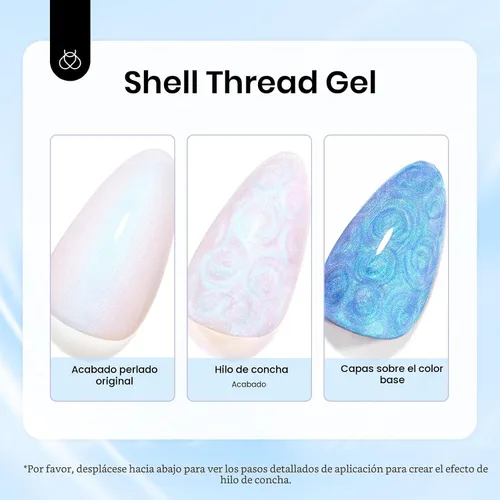 Miniatura 4 de Beetles - Esmalte de uñas en gel perla, 0.5 onzas (15 ml), con nubes arremolinadas, blanco perla brillante, perlas nacaradas iridescentes, manicura