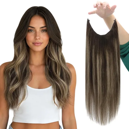 Miniatura 16 de Fshine - Extensiones de cabello humano con clip, de 16 pulgadas, con clip, color marrón chocolate, mezcla de rubio caramelo, extensiones de cabello