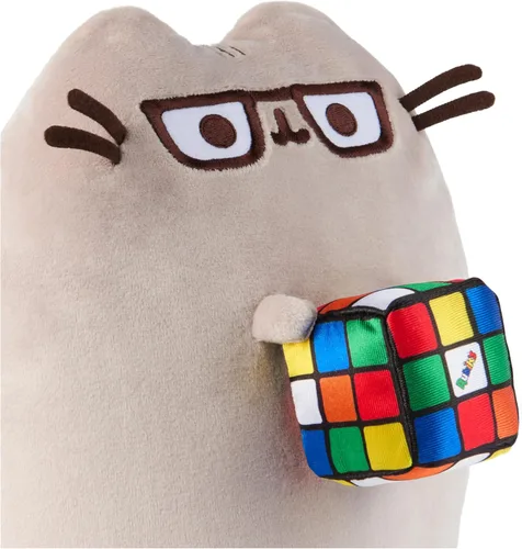 Miniatura 3 de GUND Pusheen con cubo de Rubik de peluche, animal de peluche para edades de 8 años en adelante, gris, 9.5 pulgadas