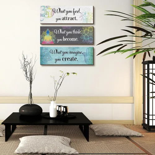 Miniatura 4 de Yerliker Decoración de 3 Budas, arte de pared de meditación, decoración de chakras para dormitorio, citas zen, decoración de pared, regalo