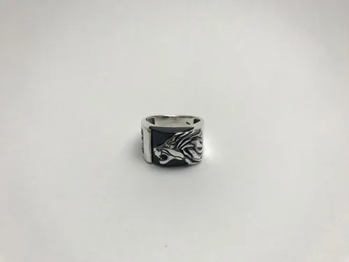 Miniatura 6 de Anillo de plata de ley 925K con motivo de león y piedra de ónix para hombre, Plata