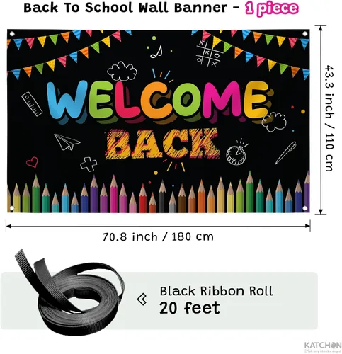 Miniatura 2 de Katchon, Welcome Back To School Banner - Xtralarge, 70.8x43.3 Inch Back To School Backdrop First Day Of School Banner Welcome Back Banner
