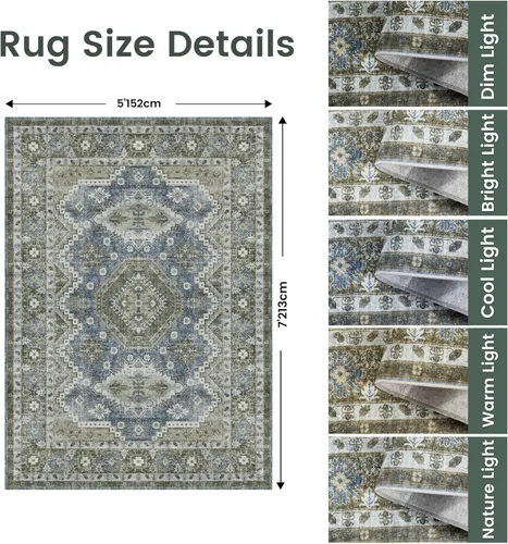 Miniatura 2 de Rugland Alfombras de área de 5 x 7 pies para sala de estar, alfombra lavable resistente a las manchas, antideslizante, alfombra tribal vintage