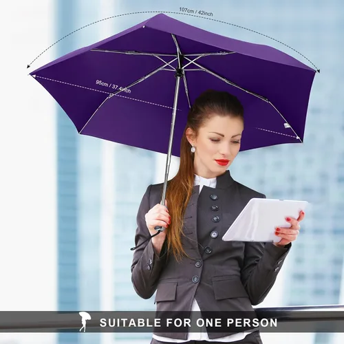 Miniatura 128 de LEAGERA Paraguas de viaje compacto para bolso, mango plano, impermeable para lluvia ligera