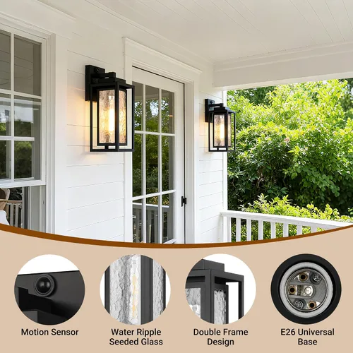 Miniatura 7 de WIHTU Lámpara de pared exterior con sensor de movimiento, lámpara de pared para exteriores con ondas de agua, paquete de 2 luces de pared