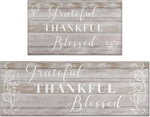 Grateful Thankful Blessed - Juego de 2 alfombras de cocina antideslizantes beige y alfombrillas acolchadas cómodas para cocina, suelo de cocina,