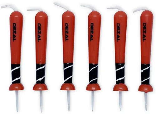 DEZAL Velas rojas de bate de béisbol y bate de sóftbol (paquete de 6) para suministros y decoraciones de fiesta de cumpleaños de béisbol, velas para