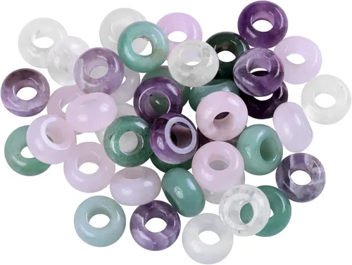 Miniatura 12 de TUMBEELLUWA 40 cuentas de piedra de cristal con agujero grande para hacer joyas, cuentas de macramé para trenzas de cabello (0.55 x 0.31 pulgadas)