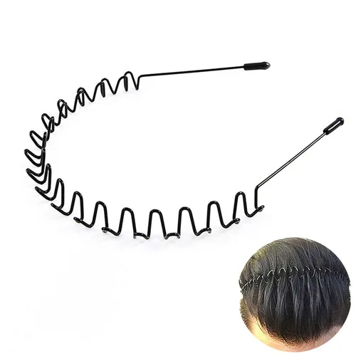 Bandas de pelo de metal para hombres y mujeres, diademas de moda, banda de pelo ondulada negra, banda para la cabeza unisex, accesorios de cabello