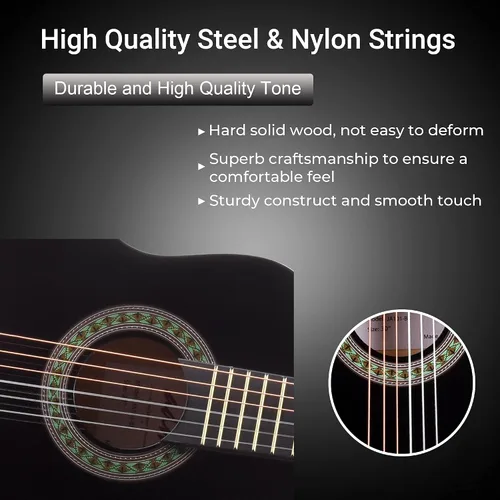 Miniatura 4 de ADM - Guitarra acústica para principiantes, 30 pulgadas, cuerdas de nailon, guitarra de madera para niños y estudiantes, lecciones en línea
