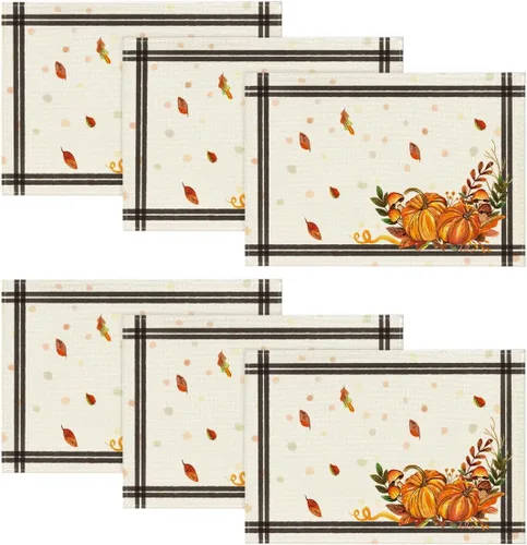 Miniatura 8 de Artoid Mode Juego de 2 manteles individuales de otoño y hojas de calabaza, 12 x 18 pulgadas, para decoración de fiestas, cocina, comedor