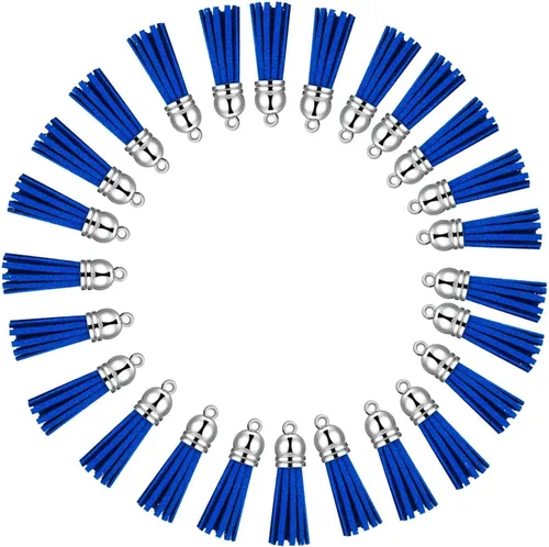 Miniatura 9 de Llavero con borlas de cuero con tapas blancas plateadas, dije de borla para hacer joyas, llavero, pulseras, anillos, manualidades, 30 unidades Negro