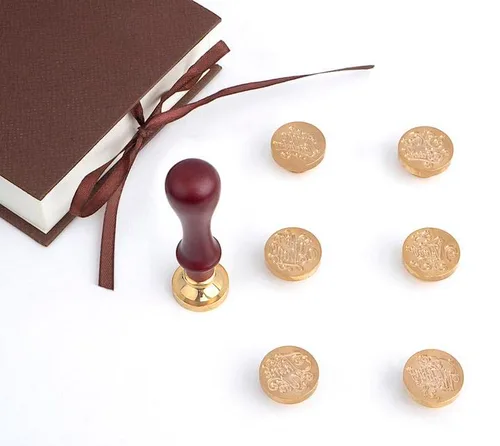 Miniatura 3 de Juego de sellos de cera de cobre, 6 sellos de cera, 1 mango de madera, kit de sellos de cera de sellado clásico, frases de felicitación