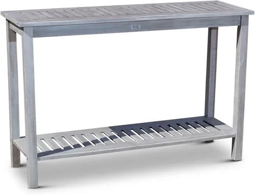 Miniatura 8 de DTY Outdoor Living Mesa consola de madera de eucalipto, dos estantes para exteriores, acabado marrón resistente a la intemperie