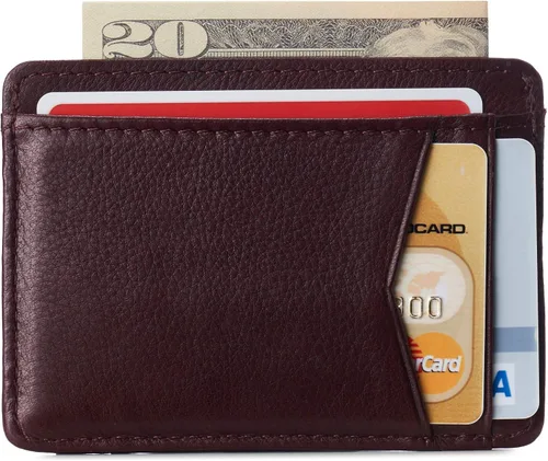 Miniatura 2 de Alpine Swiss Cartera minimalista con bolsillo frontal de Oliver RFID para hombre, de piel, viene en una caja de regalo, Borgoña, Minimalista