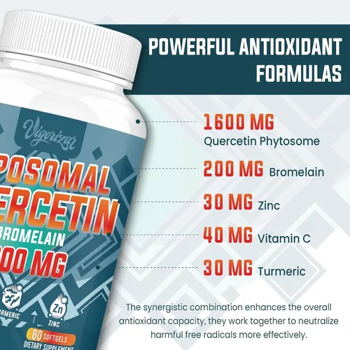 Miniatura 2 de Fitosoma de quercetina liposomal, quercetina con bromelina, zinc y vitamina C, complejo de fitosomas bioactivos, absorción 20 veces mayor - 60