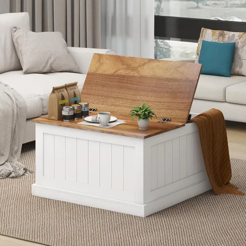 Miniatura 8 de Mesa de centro de granja, mesas centrales rectangulares de madera de 42 pulgadas con base gruesa, modernos muebles de té de cóctel bajos para sala