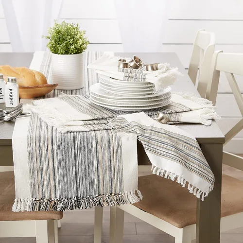 Miniatura 5 de DII Everyday Collection - Mantel de mesa con flecos, camino de mesa, 14 x 72 pulgadas, color negro