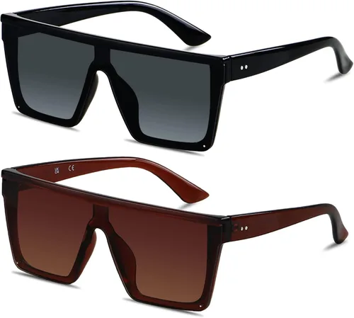 LYZOIT Gafas de sol cuadradas de gran tamaño para mujeres y hombres con parte superior plana escudo de moda protección UV grande sin montura