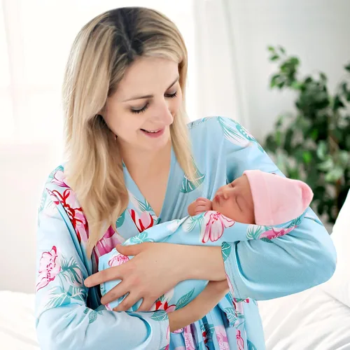 Miniatura 10 de Mepase 5 piezas de mamá y yo hospital a juego trajes de maternidad bata de envolver manta para bebé niña niños diadema sombrero para mamá bebé