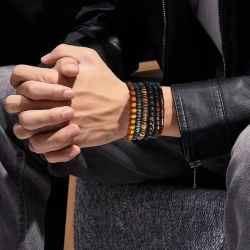 Miniatura 8 de Pulsera Gótica Ajustable de Cuero Trenzado Punk Multicapa de Estilo Grunge, Conjunto de Pulseras Emo con Brazalete de Metal, Envoltura