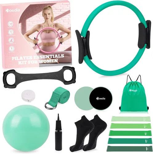 Miniatura 14 de Hoedia Kit de Pilates de 17 Piezas para Mujeres, Equipo de Pilates Anillo y Pelota Set con Bandas de Resistencia, Correa de Yoga, Deslizadores