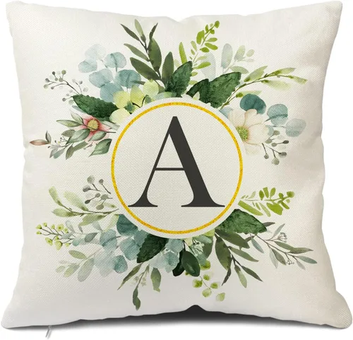 Miniatura 25 de Snycler Fundas de almohada con monograma de letra L, floral, 18 x 18 pulgadas, almohadas de primavera verdes, fundas decorativas de verano, Estilo L