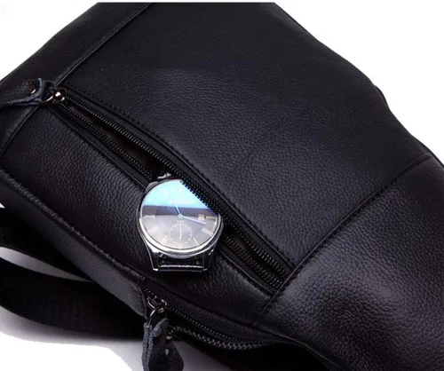 Miniatura 9 de Bolso de pecho de cuero genuino para hombre, bolso cruzado de hombro, bandolera, mochila de mensajero, mochila para negocios, casual