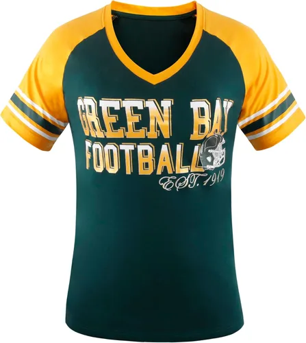 Camisetas raglán Athletic City para aficionados al fútbol para mujer, color verde y amarillo