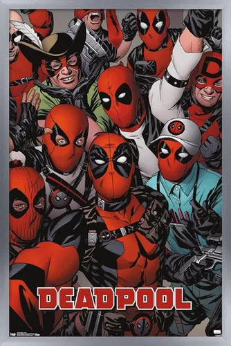 Miniatura 9 de Marvel Comics Deadpool - Póster de pared con caras, 22.4 pulgadas de largo x 14.7 pulgadas de ancho, versión enmarcada de madera de granero
