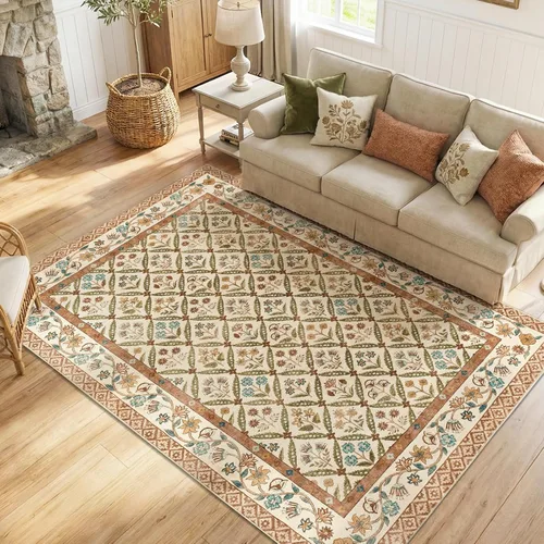 Miniatura 39 de jinchan Haden - Alfombra de entrada de 2 x 3 pulgadas, diseño floral vintage, lavable, suave, antideslizante, de pelo bajo, para puerta, cocina