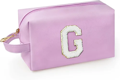 Miniatura 34 de Bolsa de maquillaje personalizada con inicial con asa, bolsa de cosméticos de preparación con bolsillo interior con cremallera, 8, 9, 10, 11, 12