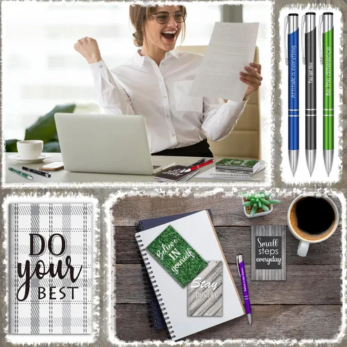 Miniatura 5 de Geyee 24 mini bolígrafos motivacionales, blocs de notas inspiradores, regalos de agradecimiento a granel, diarios pequeños, juego de bolígrafos