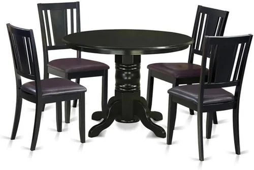 Miniatura 10 de East West Furniture SHDU5-BLK-W - Juego de comedor de 5 piezas para 4 personas, incluye una mesa de cocina redonda con pedestal y 4 sillas