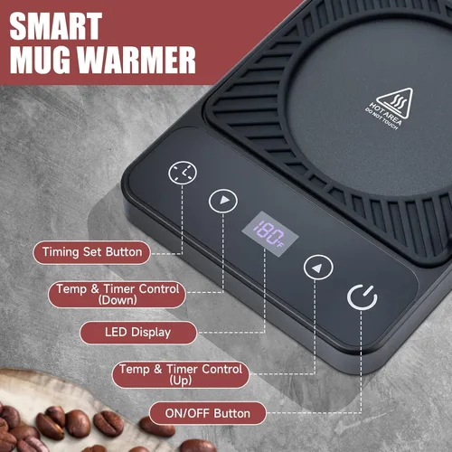 Miniatura 5 de Calentador de tazas – Calentador eléctrico de taza de café con temporizador, calentador de taza de café para escritorio apagado automático, control