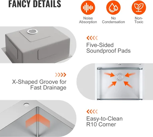 Miniatura 5 de VEVOR Fregadero de cocina, fregadero empotrado de acero inoxidable 304, cuenco individual de montaje superior con accesorios (paquete de 2), Plateado