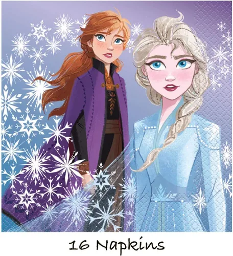 Miniatura 2 de Set de suministros para fiestas de Frozen 2 , sirve para 16, incluye decoración de pancarta y mantel, platos grandes, servilletas, tazas y velas