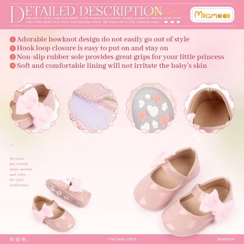 Miniatura 5 de Miamooi Zapatos de vestir de boda para bebés y niñas, zapatos de ballet con lazo de princesa Mary Jane, zapatos planos para primeros pasos, zapatos